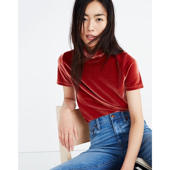 Madewell Tops - Madewell burnt orange velvet mockneck tee size XL
